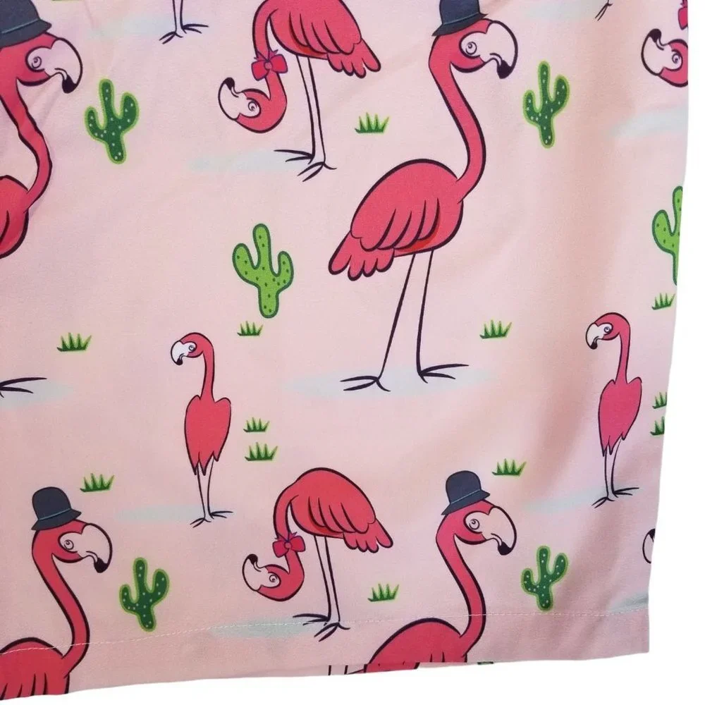 NEW SHEIN Men Flamingo Print Drawstring‎ Waist Swim Trunks SIze L Color Pink
